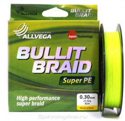 Леска плетеная ALLVEGA Bullit Braid hi-vis yellow 0.24 92м